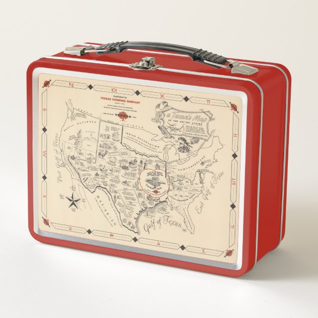 A Texan's Map of the United States (of Texas) Metal Lunch Box (Front)