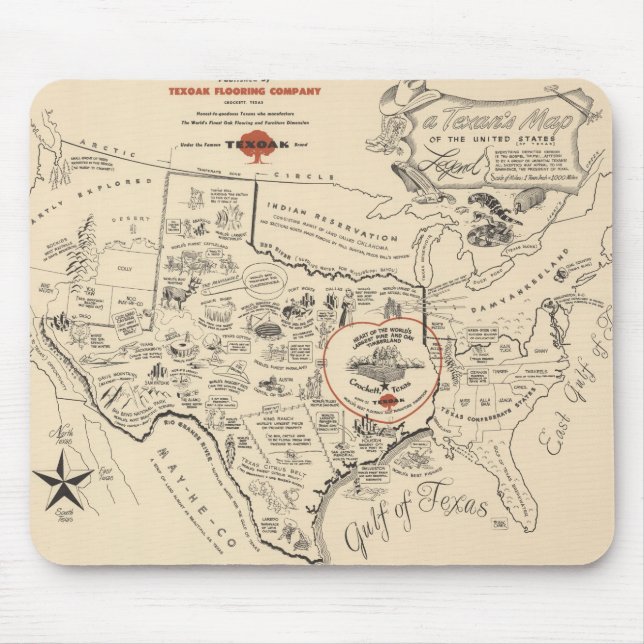 A Texan's Map of the United States (of Texas) Mouse Pad (Front)