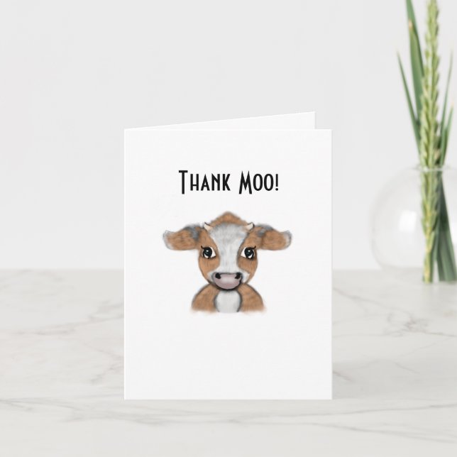 A Thank Moo Card | Cow Thank You Card| Red Cow (Front)