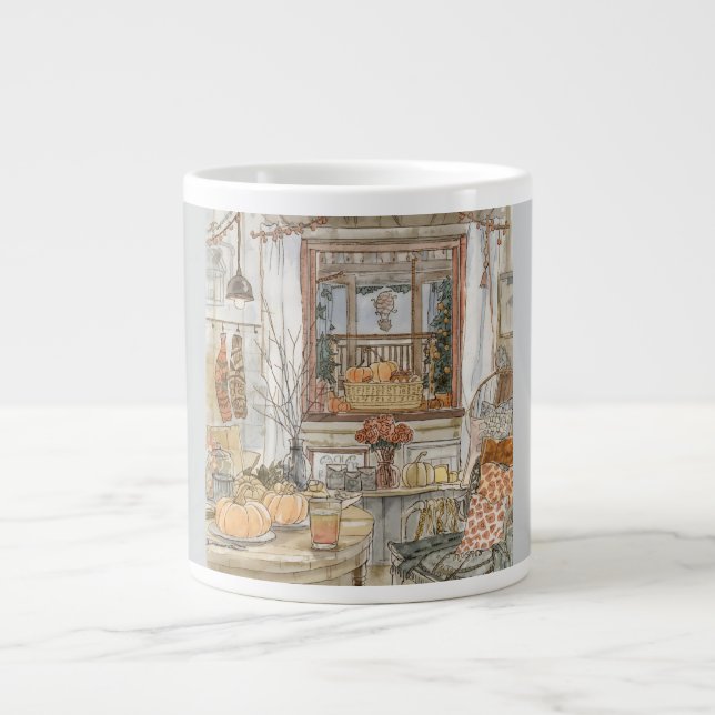 A Thanksgiving Tableau, Scandinavia Style Large Coffee Mug (Front)