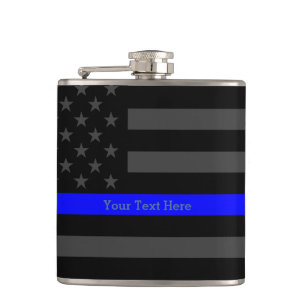 A Thin Blue Line US Flag Your Text Personalised Hip Flask