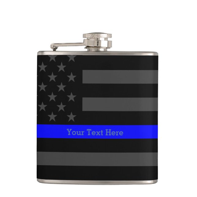 A Thin Blue Line US Flag Your Text Personalised Hip Flask (Front)