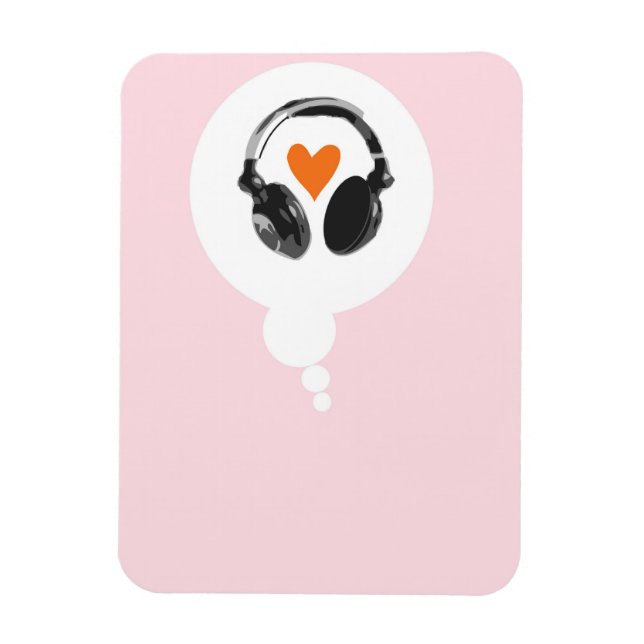 A thought bubble with a heart and headphones magnet (Vertical)