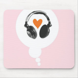 A thought bubble with a heart and headphones mouse pad