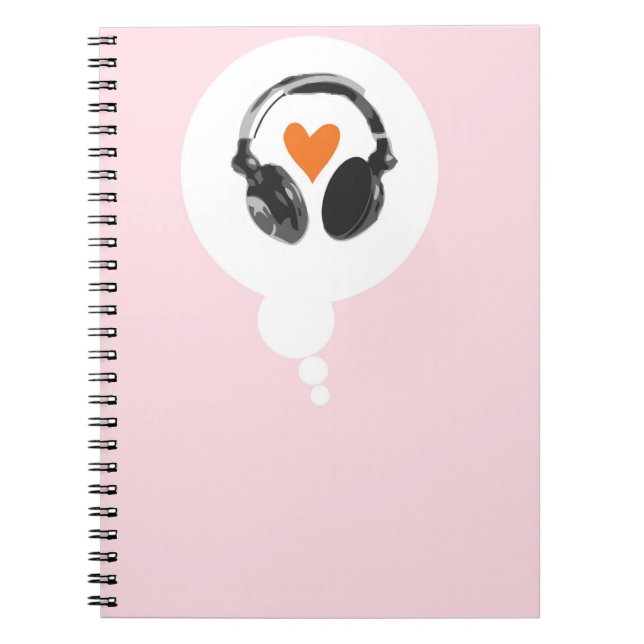 A thought bubble with a heart and headphones notebook (Front)