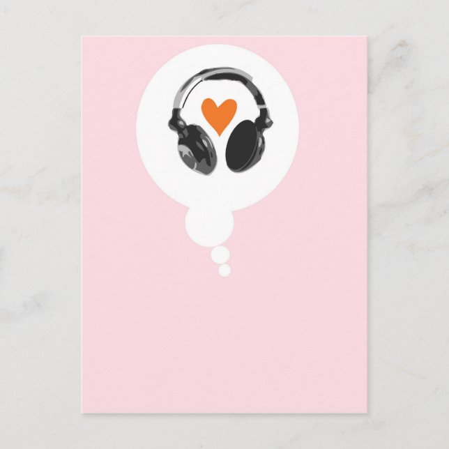 A thought bubble with a heart and headphones postcard (Front)