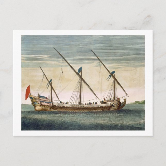 A three-masted Galleass under way by oar, from 'Le Postcard (Front)