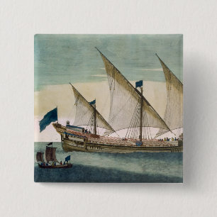 A three-masted Galleass under way by sail, oars sh 15 Cm Square Badge