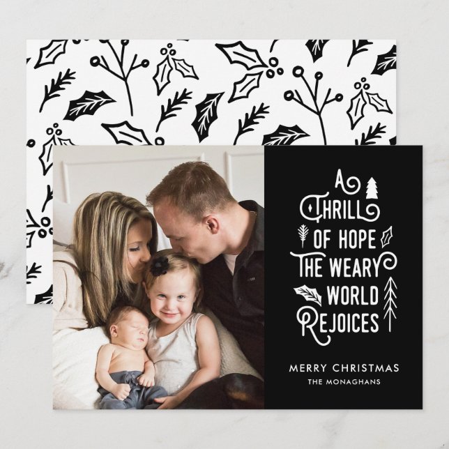 A Thrill of Hope | Black | Modern One Photo Holiday Card (Front/Back)
