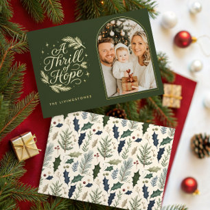 A Thrill of Hope Green & Gold Arch Photo Religious Foil Holiday Card