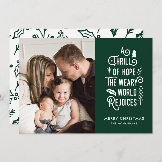 A Thrill of Hope | Green | Modern One Photo Holiday Card (Front/Back)