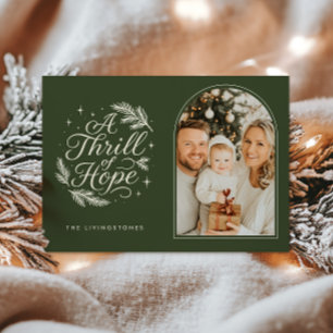 A Thrill of Hope Green Religious Arch Photo Holiday Card