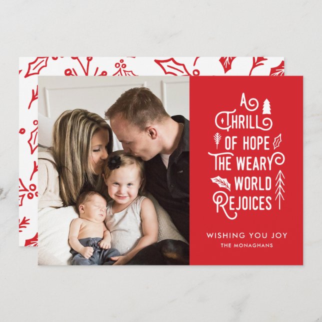 A Thrill of Hope | Red | Modern One Photo Holiday Card (Front/Back)