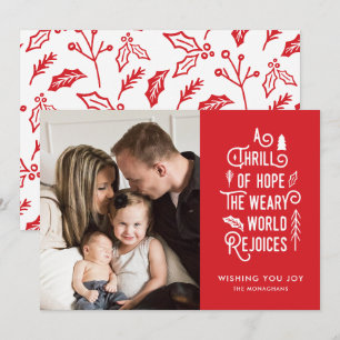 A Thrill of Hope Red Modern One Photo Holiday Card