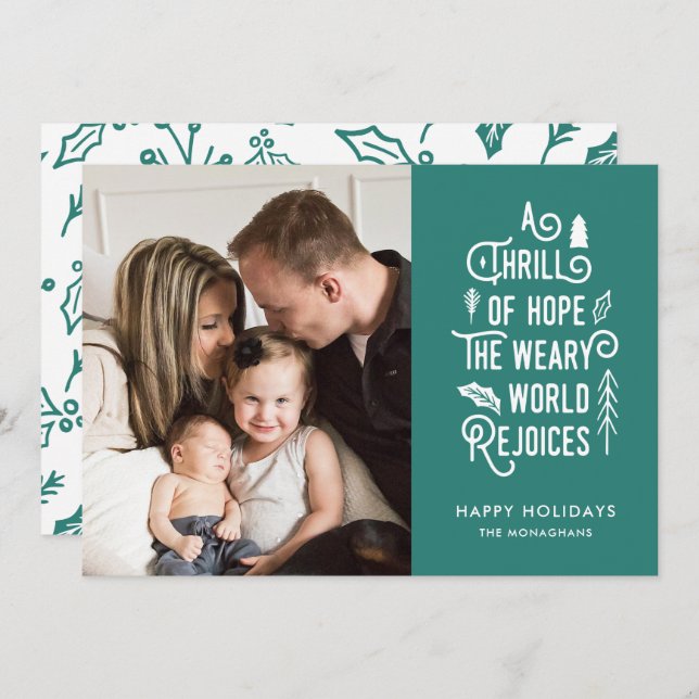 A Thrill of Hope | Teal | Modern One Photo Holiday Card (Front/Back)