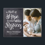 A thrill of Hope the weary world rejoices Baby Holiday Postcard<br><div class="desc">Personalise this Christmas postcard featuring the words "A thrill of hope the weary world rejoices" on chalkboard. Customise with a photo of baby, family name and birth announcement details. Include baby's birth date, stats and your return address of easy mailing. WIsh your family and friends "Merry Christmas" and introduce baby...</div>
