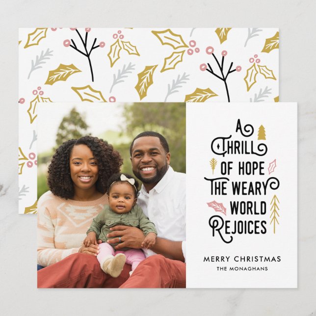 A Thrill of Hope | White Gold | Modern One Photo Holiday Card (Front/Back)