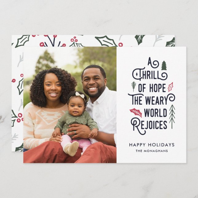 A Thrill of Hope | White Green | Modern One Photo Holiday Card (Front/Back)