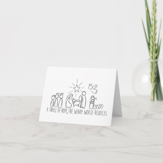 A Thrill oh Hope Nativity Sketch Holiday Card (Front)