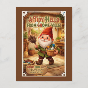 "A Tidy Hello" Gnome Greeting Postcard