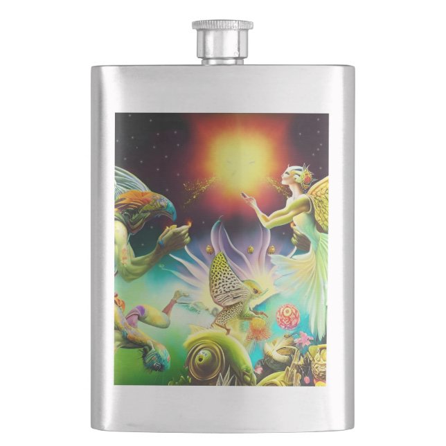 A Time of Recompense Oil Painting Hip Flask (Front)