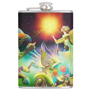 A Time of Recompense Oil Painting Hip Flask