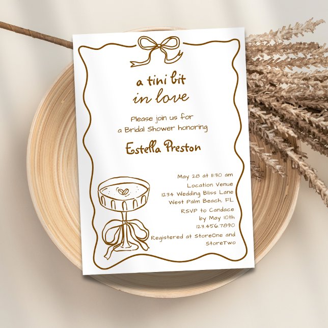 A Tini Bit Brown Hand Drawn Martini Bridal Shower Invitation (Creator Uploaded)