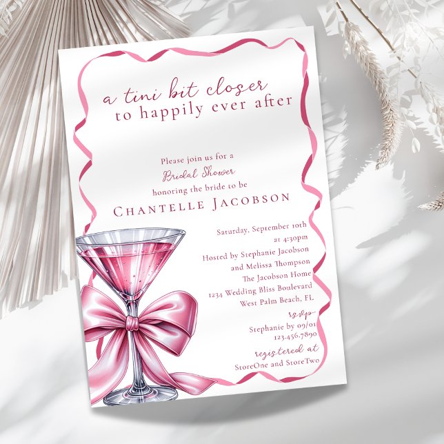A Tini Bit Closer Chic Pink Martini Bridal Shower Invitation (Creator Uploaded)