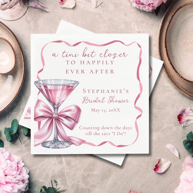 A Tini Bit Closer Chic Pink Martini Bridal Shower Napkin (Creator Uploaded)