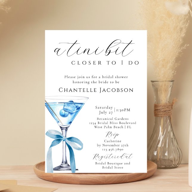 A Tini Bit Closer I Do Blue Martini Bridal Shower Invitation (Creator Uploaded)