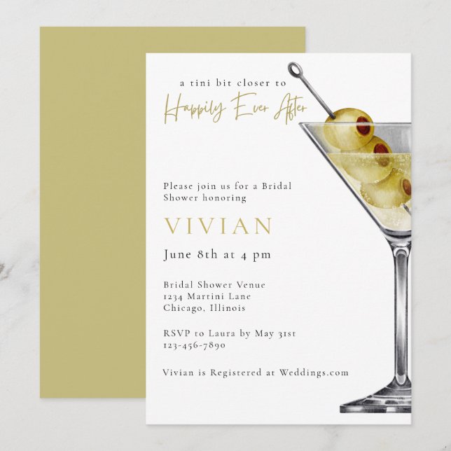A tini Bit Closer-Martini Bridal Shower Invitation (Front/Back)