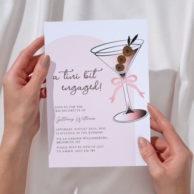 A tini bit engaged Martini Pink Bachelorette  Invitation (Creator Uploaded)