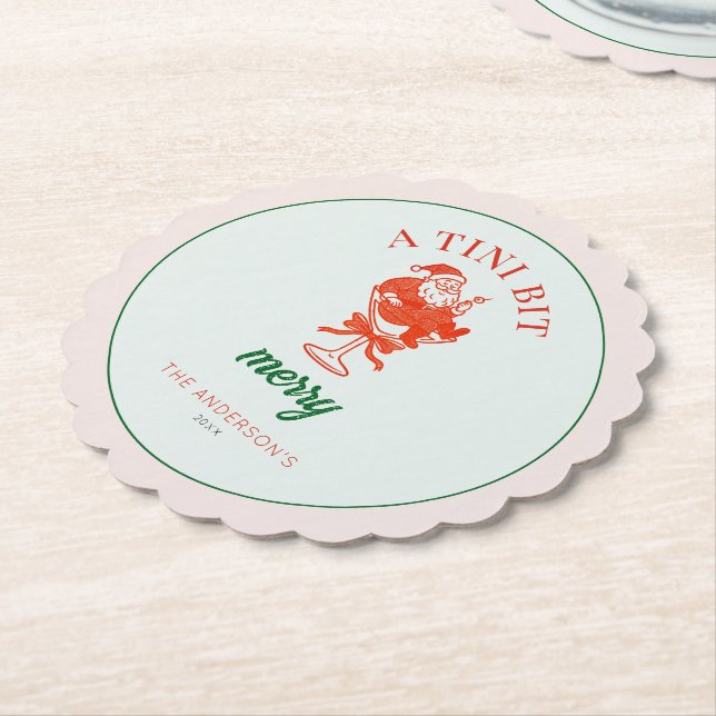 A Tini Bit Merry Christmas Santa Claus Paper Coaster (Angled)
