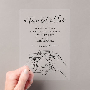 A Tini Bit Older Black Cocktail Birthday Party Acrylic Invitations