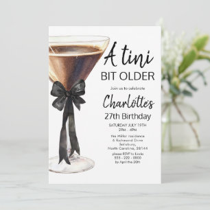 A tini bit older Black Ribbon Martini Birthday Invitation