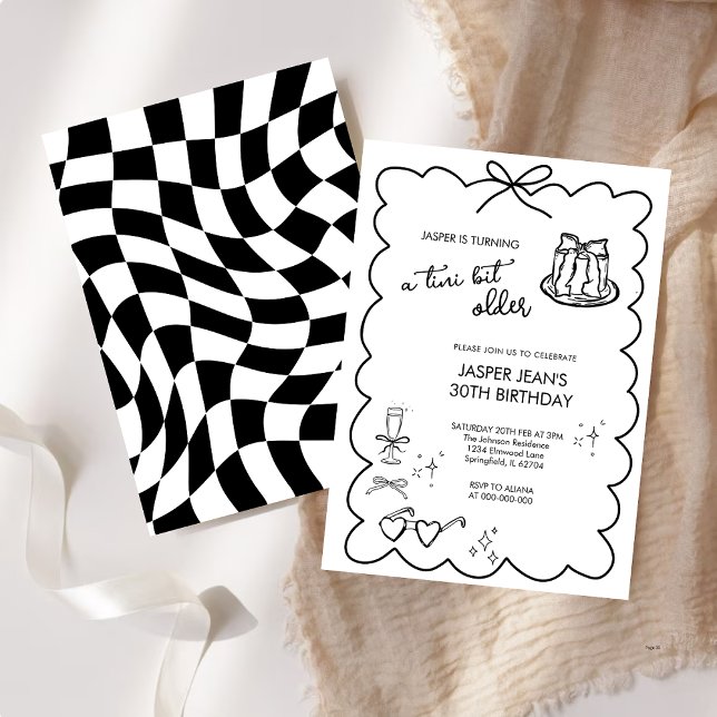  A Tini Bit Older Black & White Bow 30th birthday Invitation (Creator Uploaded)