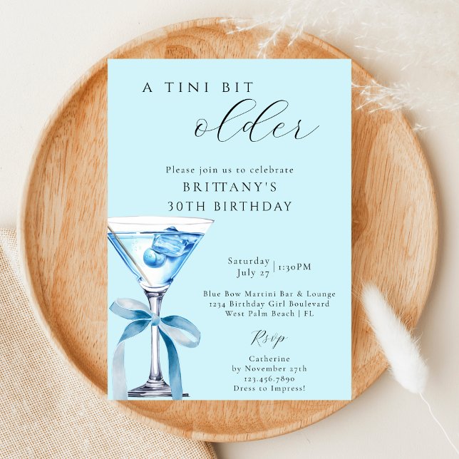 A Tini Bit Older Blue Bow Martini 30th Birthday Invitation (Creator Uploaded)