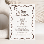 A Tini Bit Older Brown Espresso Martini Birthday  Invitation<br><div class="desc">Cheers to elegance and style with this modern "A Tini Bit Older" martini themed birthday invitation! Featuring a hand-drawn espresso martini illustration with a coquette bow, and whimsical bow border, this design perfectly blends timeless sophistication with a bold, fun twist. The sleek brown typography and minimalist layout make it an...</div>