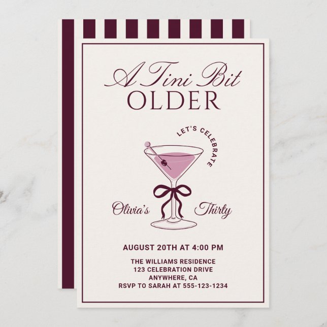 A Tini Bit Older Burgundy 30th Martini Birthday Invitation (Front/Back)
