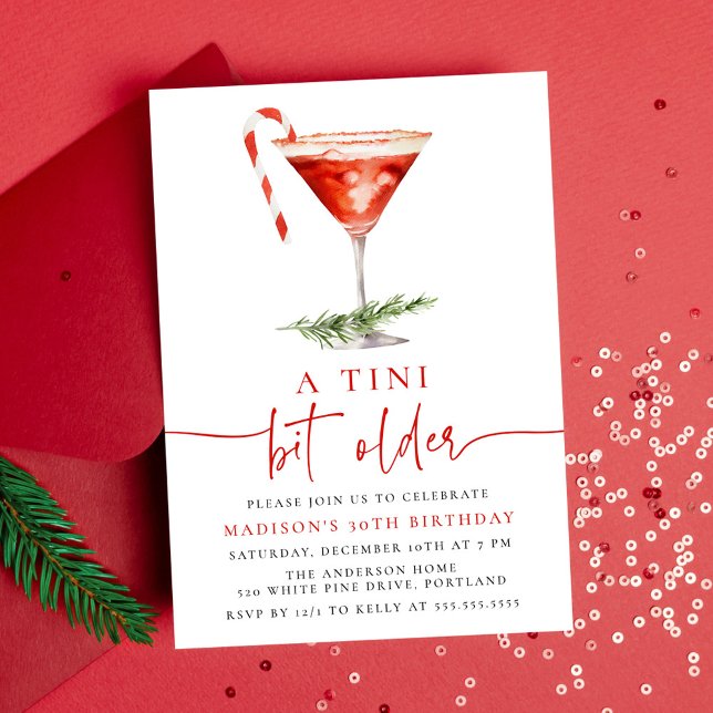 A Tini Bit Older Candy Cane Martini Birthday Party Invitation (Creator Uploaded)