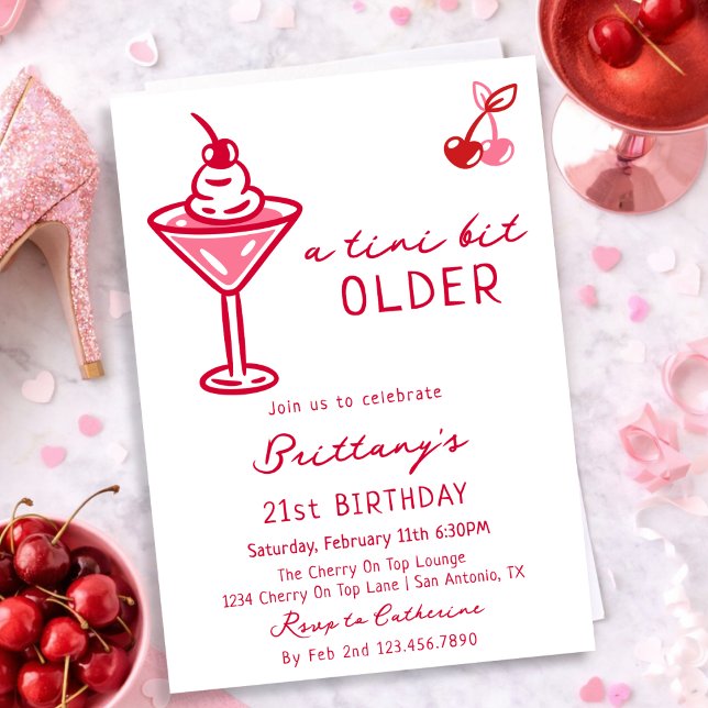 A Tini Bit Older Cherry Martini Milestone Birthday Invitation (Creator Uploaded)
