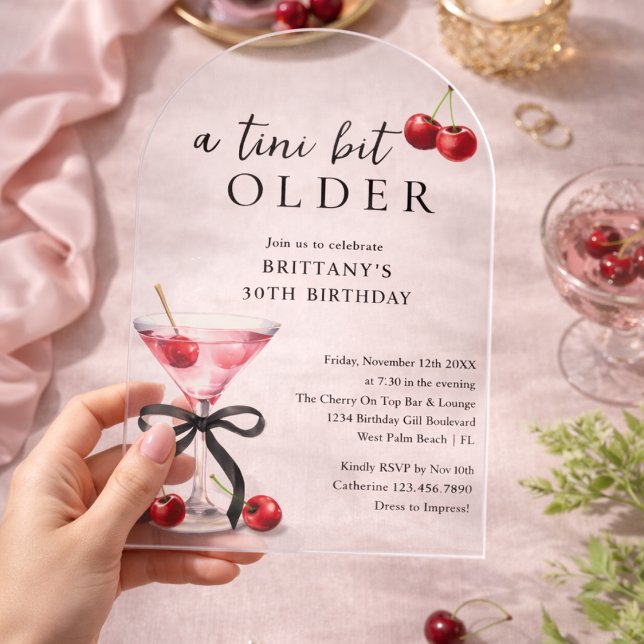 A Tini Bit Older Cherry Martini Women's Birthday Acrylic Invitations (Creator Uploaded)
