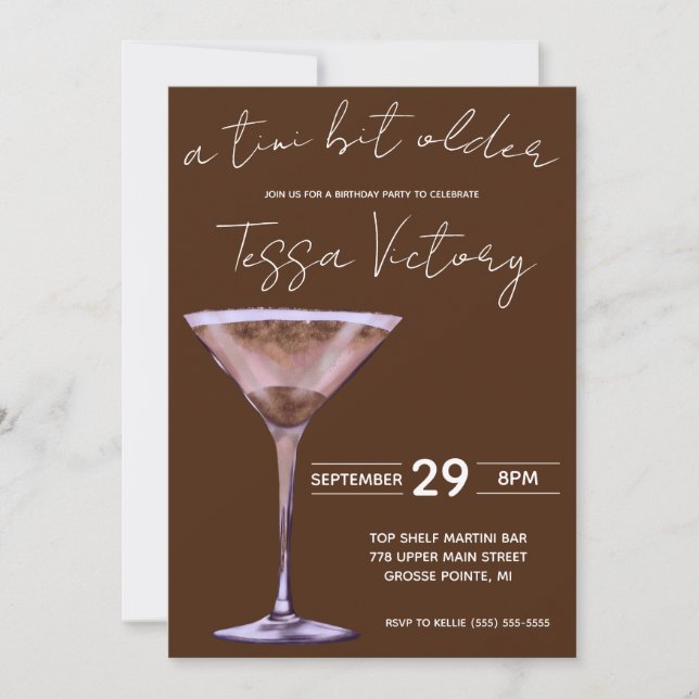 A Tini Bit Older, Chocolate Martini Birthday Party Invitation (Front)