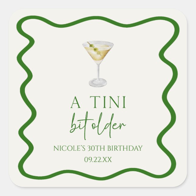 A Tini Bit Older Dirty Martini Birthday Party Square Sticker (Front)