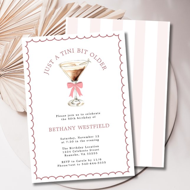 A Tini Bit Older Espresso Martini 50th Birthday Invitation (A Tini Bit Older Espresso Martini 50th Birthday Party Invitation (Stripes))