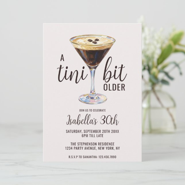 A Tini Bit Older Espresso Martini Birthday  Invitation (Standing Front)