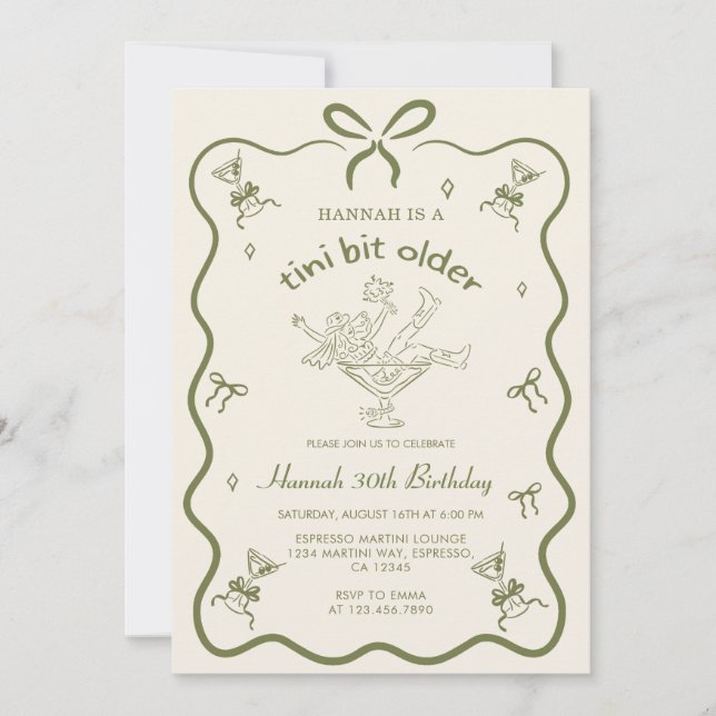 A Tini Bit Older Espresso Martini Bow Birthday  Invitation (Front)