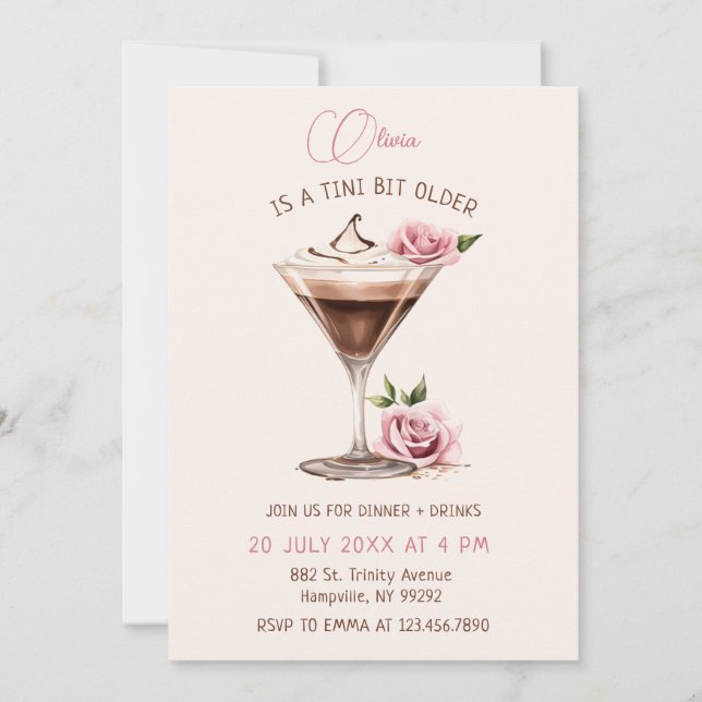 A Tini Bit Older Floral Espresso Martini Birthday Invitation (Front)