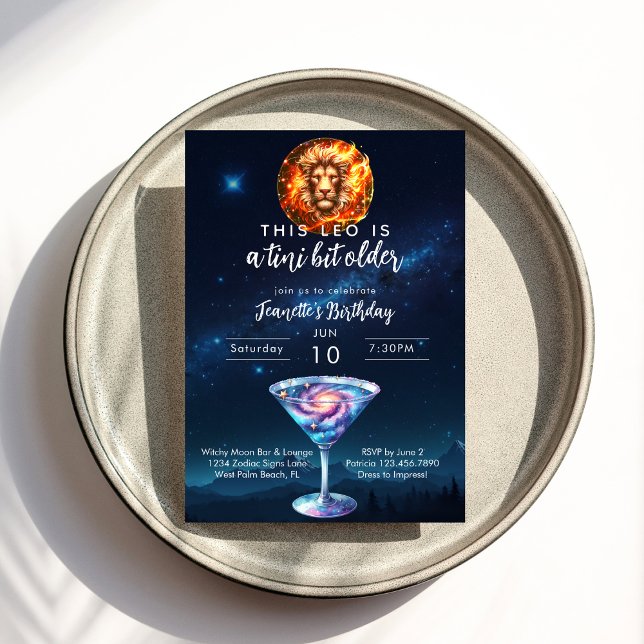 A Tini Bit Older Leo Zodiac Martini Birthday Invitation (Creator Uploaded)