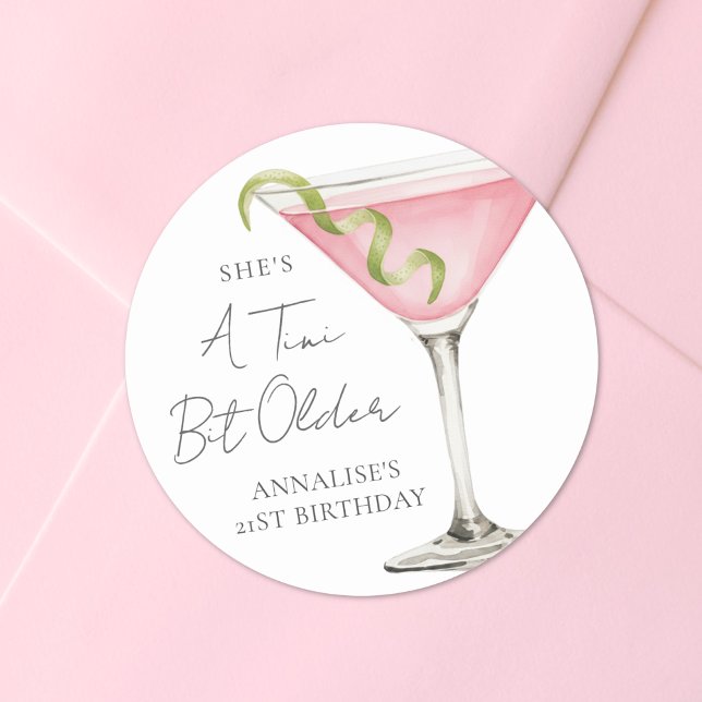A Tini Bit Older Martini Birthday Classic Round Sticker (A Tini Bit Older Martini Birthday Classic Round Sticker)